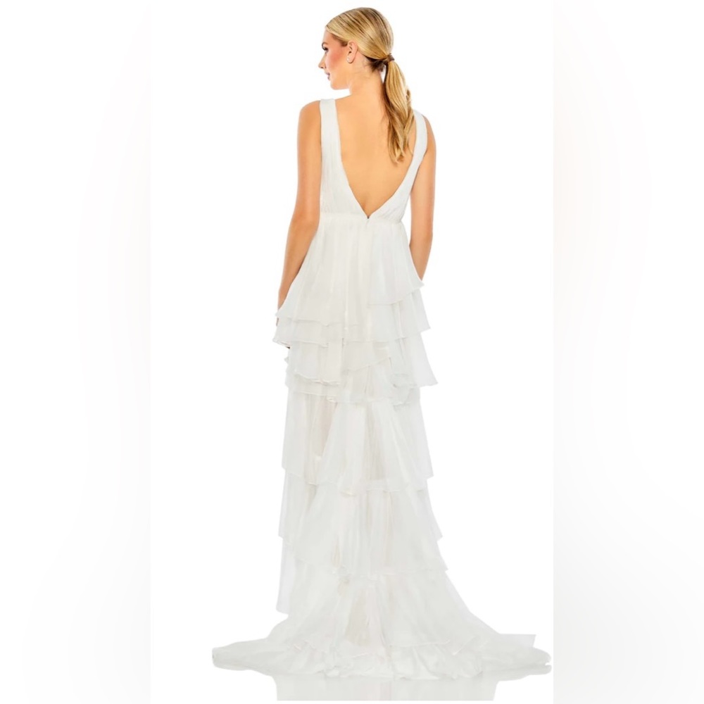 MAC DUGGAL HIGH LOW TIERED GOWN WITH BUILT IN BODYSUIT WHITE 10